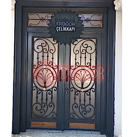 Camlı Ferforjeli Mimari Villa Giriş Kapısı ER0225